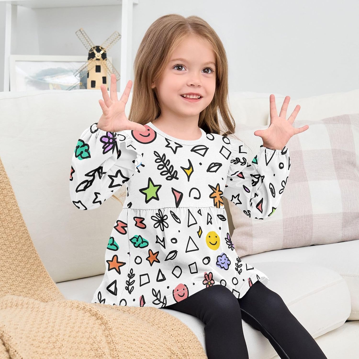 visesunny Toddler Clothes for Girls Simple Cute Patterns Long Sleeve Fall Shirts Cotton Top with Ruffle Collar
