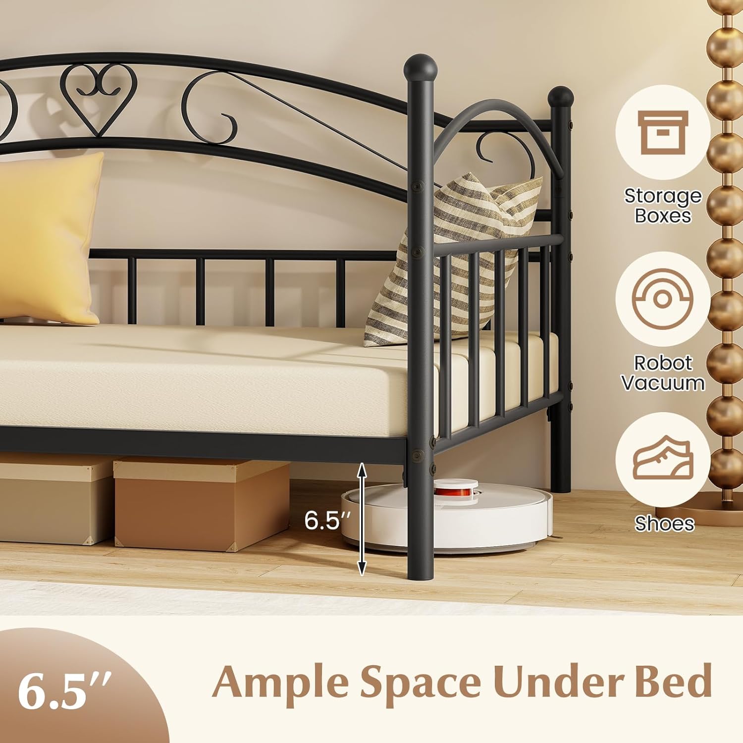 Giantex Metal Twin Daybed, Modern Sofa Day Bed with Stylish Headboard & 12 Metal Slats Support for Living Room, Bedroom, Guest Room, No Box Spring Needed, Black