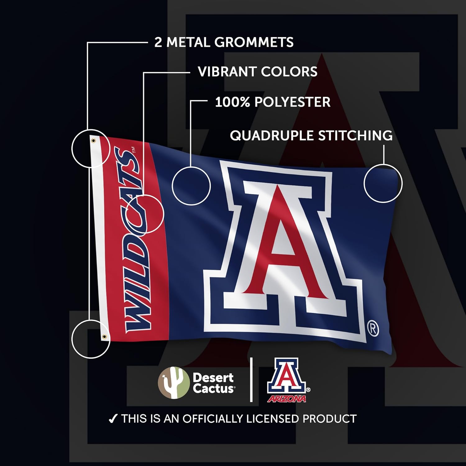 Desert Cactus University of Arizona Flag Wildcats UA Banners 100% Polyester Indoor Outdoor 3x5 feet Flags (Team Name) - Image 4