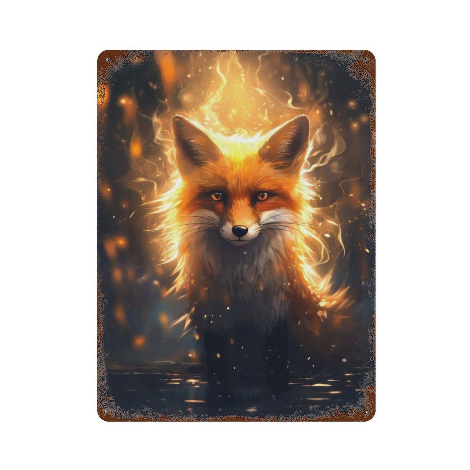Rust Effect Red Fox in Forest Vintage Rust Metal Sign 15.7"x11.8", Rustic Home Decor for Farmhouse, Kitchen And Entryway Decor