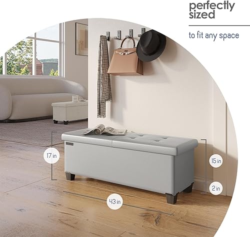 Miniatura 629 de Otomana plegable para dormitorio o sala de estar, con contenedores de almacenamiento, reposapiés para el extremo de la cama, soporta hasta 660 lb,