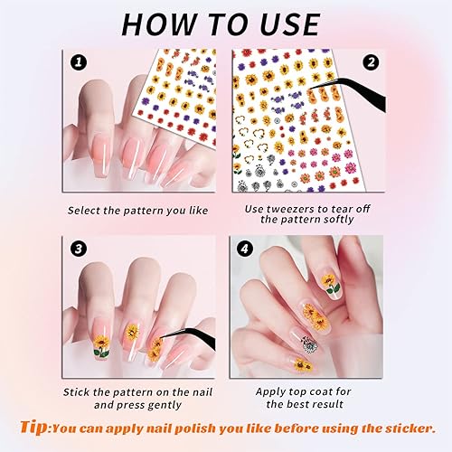 Miniatura 5 de Calcomanías de arte de uñas para mujeres y niñas, 18 hojas de calcomanías acrílicas con pinzas, diseño de corazón, girasol, fruta, panda, labios,