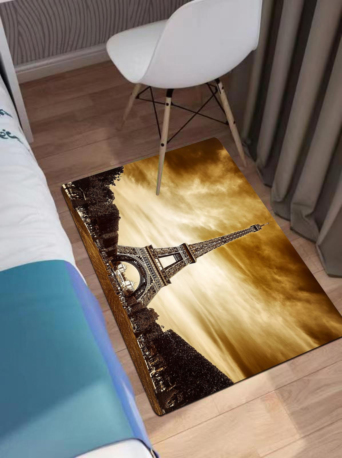 Alfombrilla de baño de microfibra con diseño de paisaje bucólico y luna