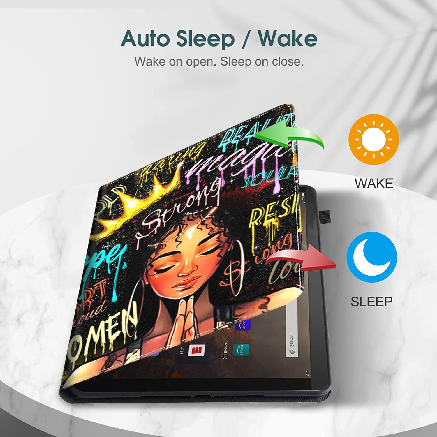 Case for All-New Amazon Fire HD 10 and 10 Plus Tablet (13th/11th Generation, 2023/2021 Release) 10.1"，Slim Fit Standing Cover with Auto Sleep/Wake，African American Women Afro Girl with Crown