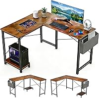 Vista 9 de Escritorio en forma de L, 50 pulgadas Mesa de esquina reversible para computadora, mesa de juegos con soporte para CPU y bolsa de almacenamiento