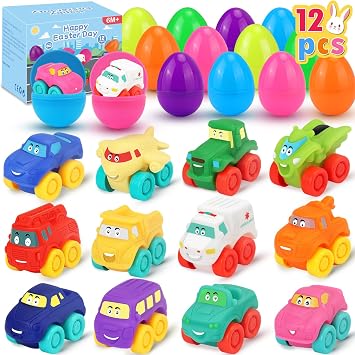 Prefilled Easter Eggs with Toy Cars 12Pcs Filled Easter Eggs with Soft Car