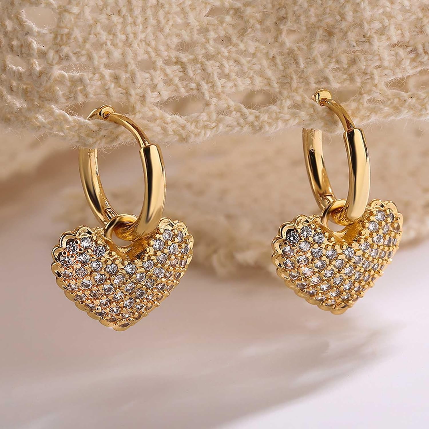 Bohemian Crystal Heart Earrings Crystal Drop Earrings Love Heart Stud Earrings Cz Chain Earrings Bridal Wedding Earrings Jewelry for Women and Girls Gifts - Image 4