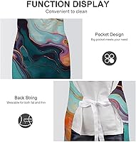 Vista 6 de Colourful Marble Cooking Aprons Unisex Kitchen Apron Adjustable Bib Apron with Pockets Waterdrop Resistant Chef Aprons for BBQ Drawing Grilling