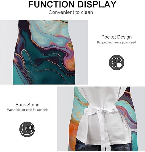 Miniatura 6 de Colourful Marble Cooking Aprons Unisex Kitchen Apron Adjustable Bib Apron with Pockets Waterdrop Resistant Chef Aprons for BBQ Drawing Grilling