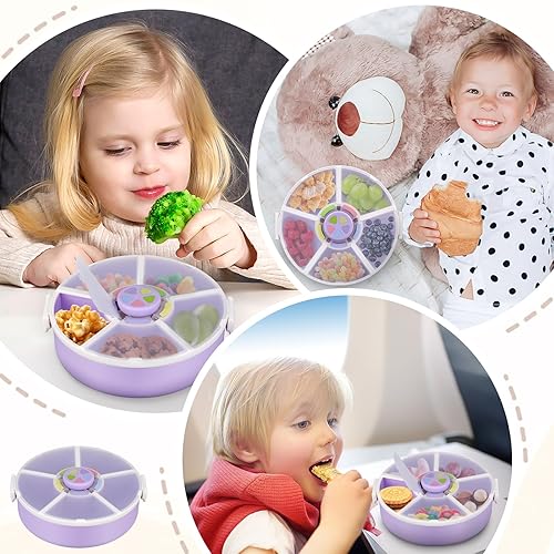 Miniatura 7 de Paquete giratorio de aperitivos original para niños, contenedor reutilizable con dispensador de 5 compartimentos y tapa, sin BPA y PVC, apto para