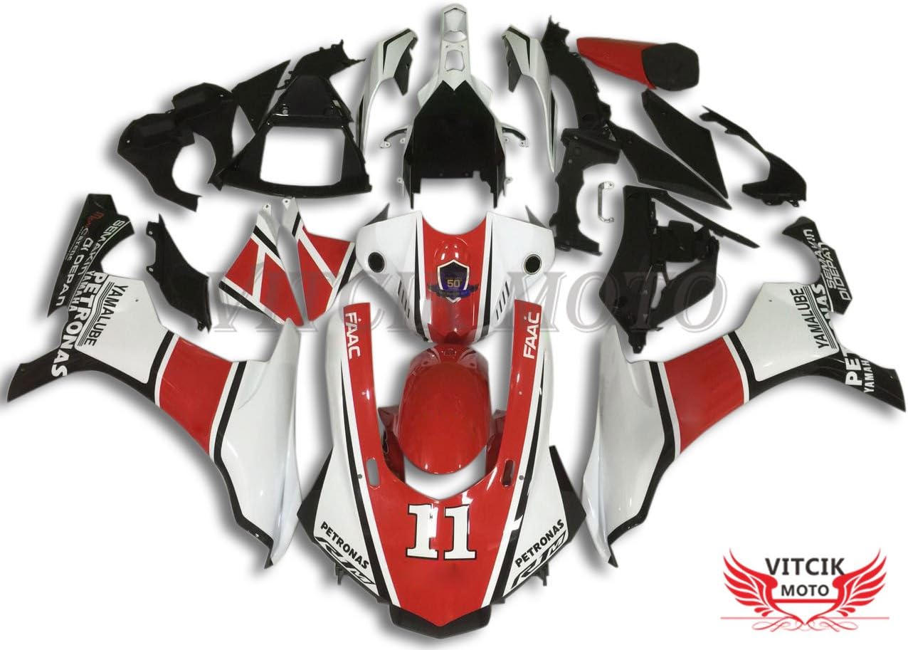 (Fairing Kits Fit for YZF-1000 R1 2015 2016 2017 2018 2019 YZF 1000 R1 15 16 17 18 19) Plastic ABS Injection Mold Complete Motorcycle Body Aftermarket Bodywork Frame (Red & White) A009