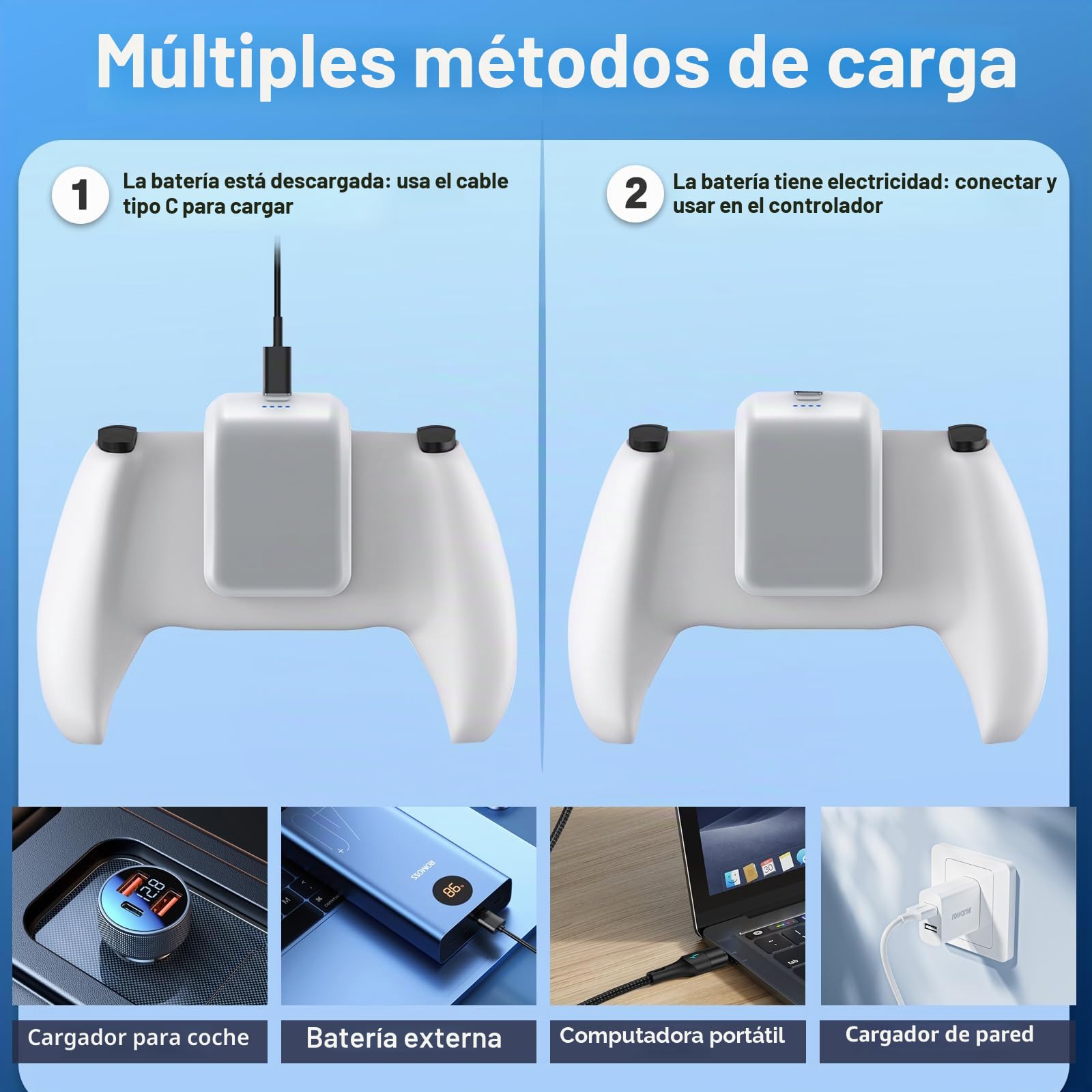 Batería externa para mando PS5 3000 mAh para Sony PlayStation 5 PS5 DualSense - Batería de repuesto recargable con cable de carga tipo C