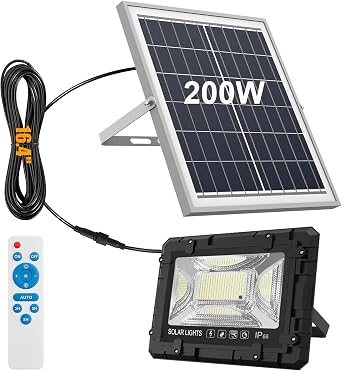 200W Solar Street Light Waterproof, 16ft Wire 20000LM LED Security Flood Lights Outdoor, Automatic Dusk to Dawn Solar Lights Outdoor for Outside Garden Yard Path Parking Lot