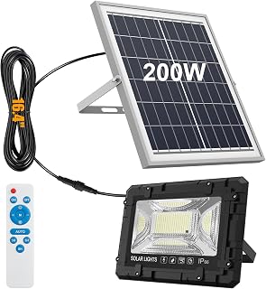 200W Solar Street Light Waterproof, 16ft Wire 20000LM LED Security Flood Lights Outdoor, Automatic Dusk to Dawn Solar Lights Outdoor for Outside Garden Yard Path Parking Lot