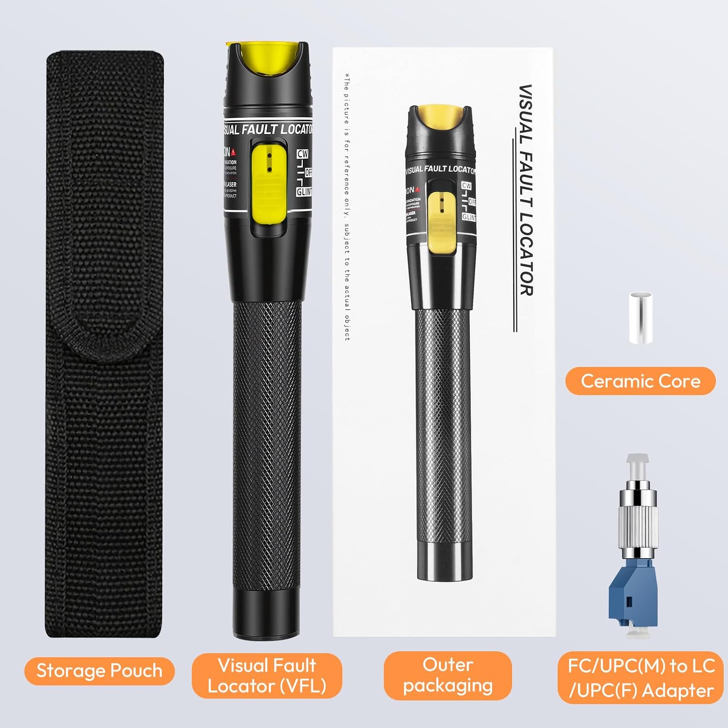 2PCS T50 Fiber Optic Visual Fault Locator, Singlemode 9/125 FC Male to LC Female Adapter for Telecom Network Maintenance(Yellow)