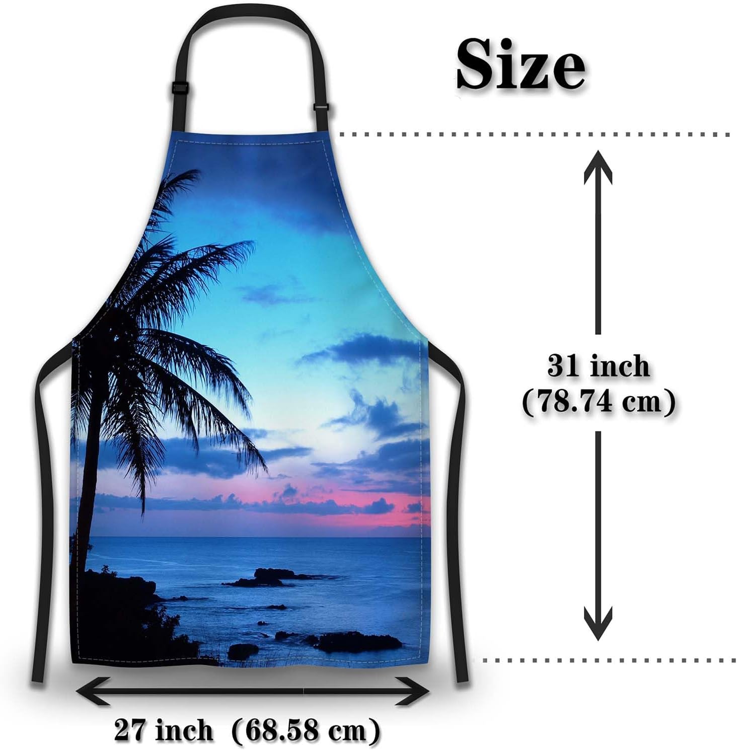 Kitchen Aprons for Men Hawaii Beach Blue Sunset Apron for Women for Cooking Restaurant BBQ Painting Crafting Gardening 27” (W) x 31” (H), Waterproof Apron