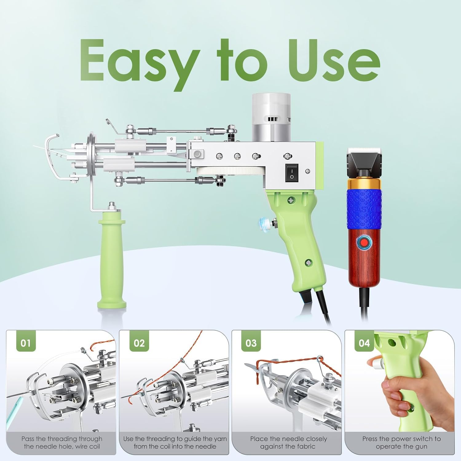 Tufting, Helangel Tufting Pistole, 2 in 1, 5-40 Schritte/S Tufting Gun, elektrisch, 7-21 mm, verstellbar, Strickmaschine, Teppiche für Weihnachten, Handwerk, Teppich, Kleidung