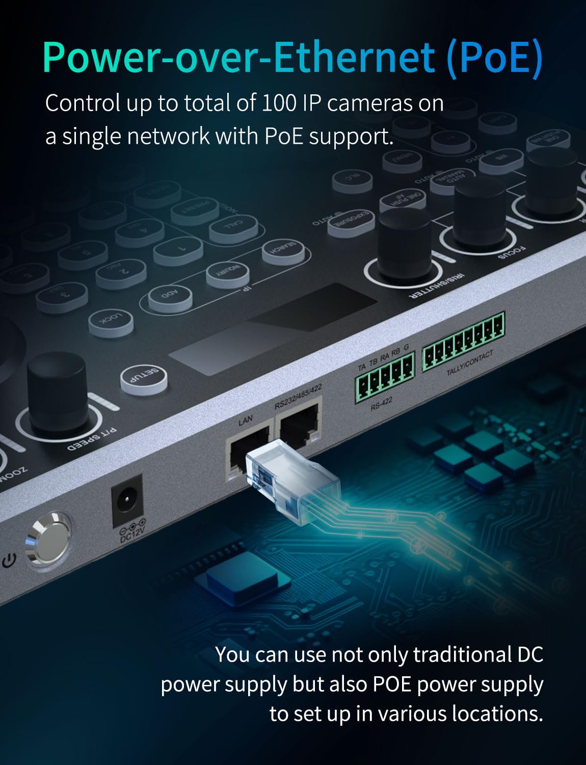 FEELWORLD KBC20N NDI PTZ Camera Joystick Controller, Schermo LCD 4D Joystick Controllo Tastiera Supporto NDI PoE VISCA Pelco-D/P RS422 RS485 RS232 RJ45 per Chiesa Live, Eventi, Live Streaming