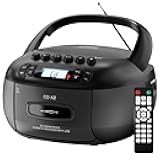 Kuephom Boombox CD Cassette Player Combo: Stereo Sound AM FM Radio with Bluetooth and Remote (Black)