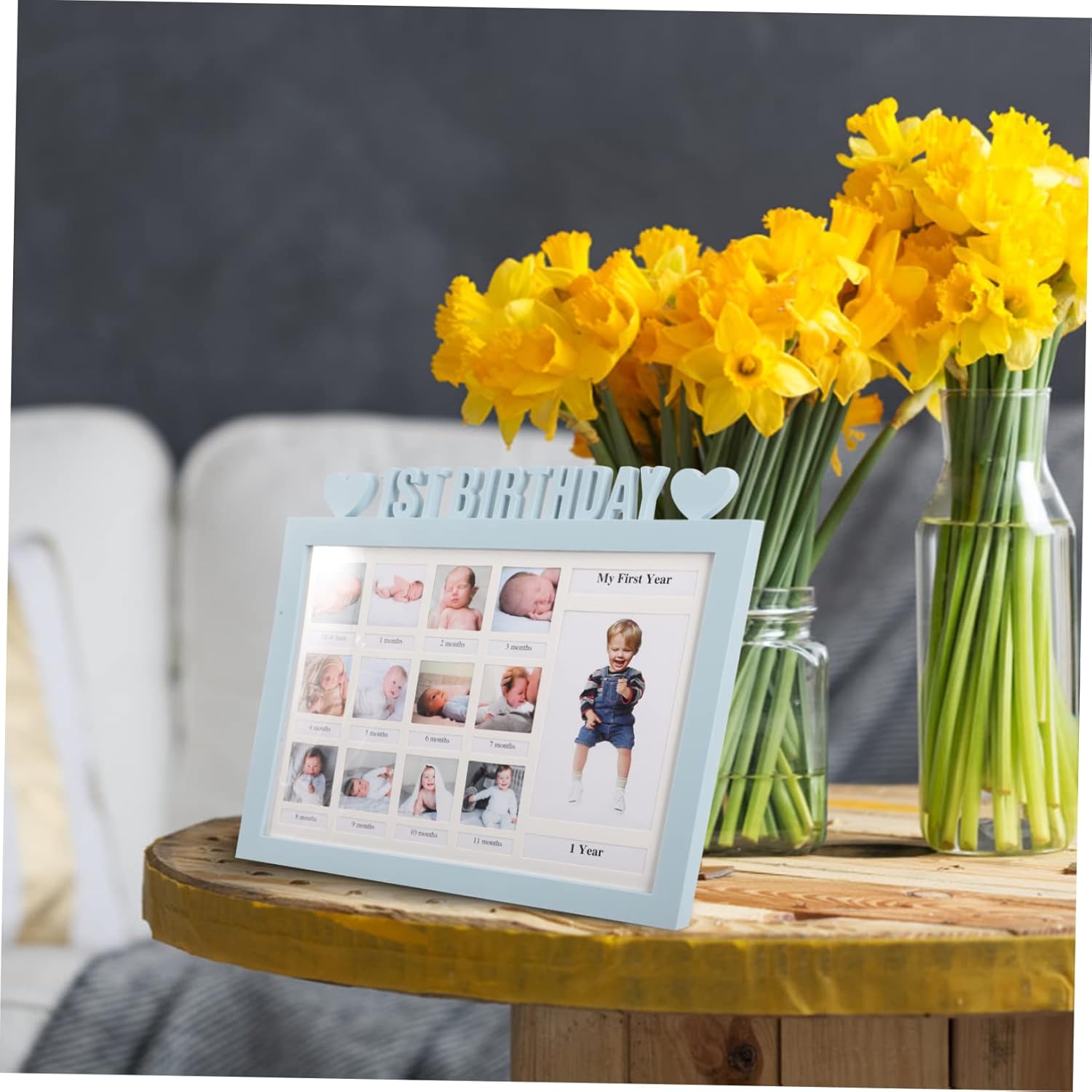 Totority Birthday Picture Frame Month Milestone Growth Photo Keepsake for Newborns Year Display Frame for Nursery Living Room