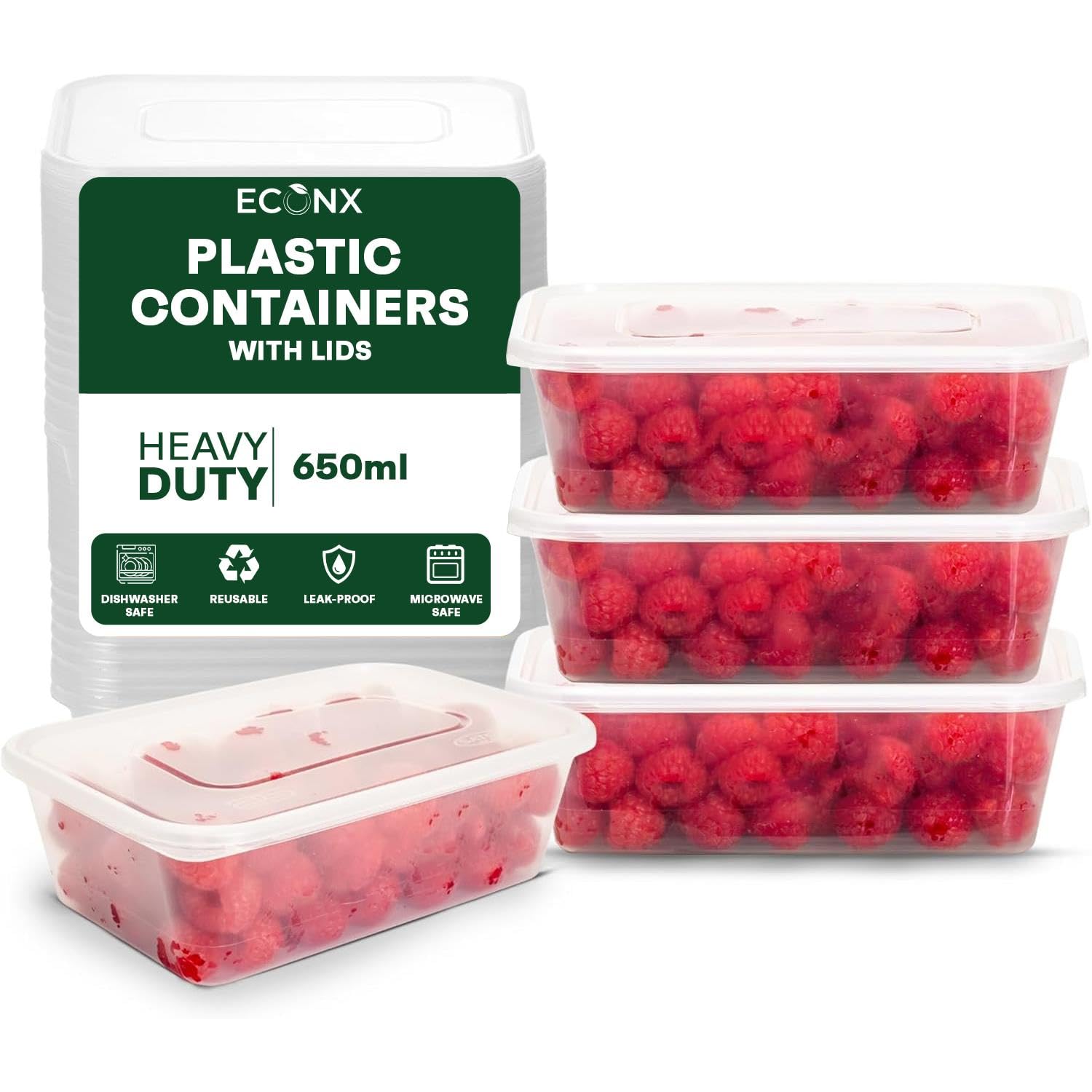ECONX 650ml Food Containers - Plastic - Clear - 200 Pieces
