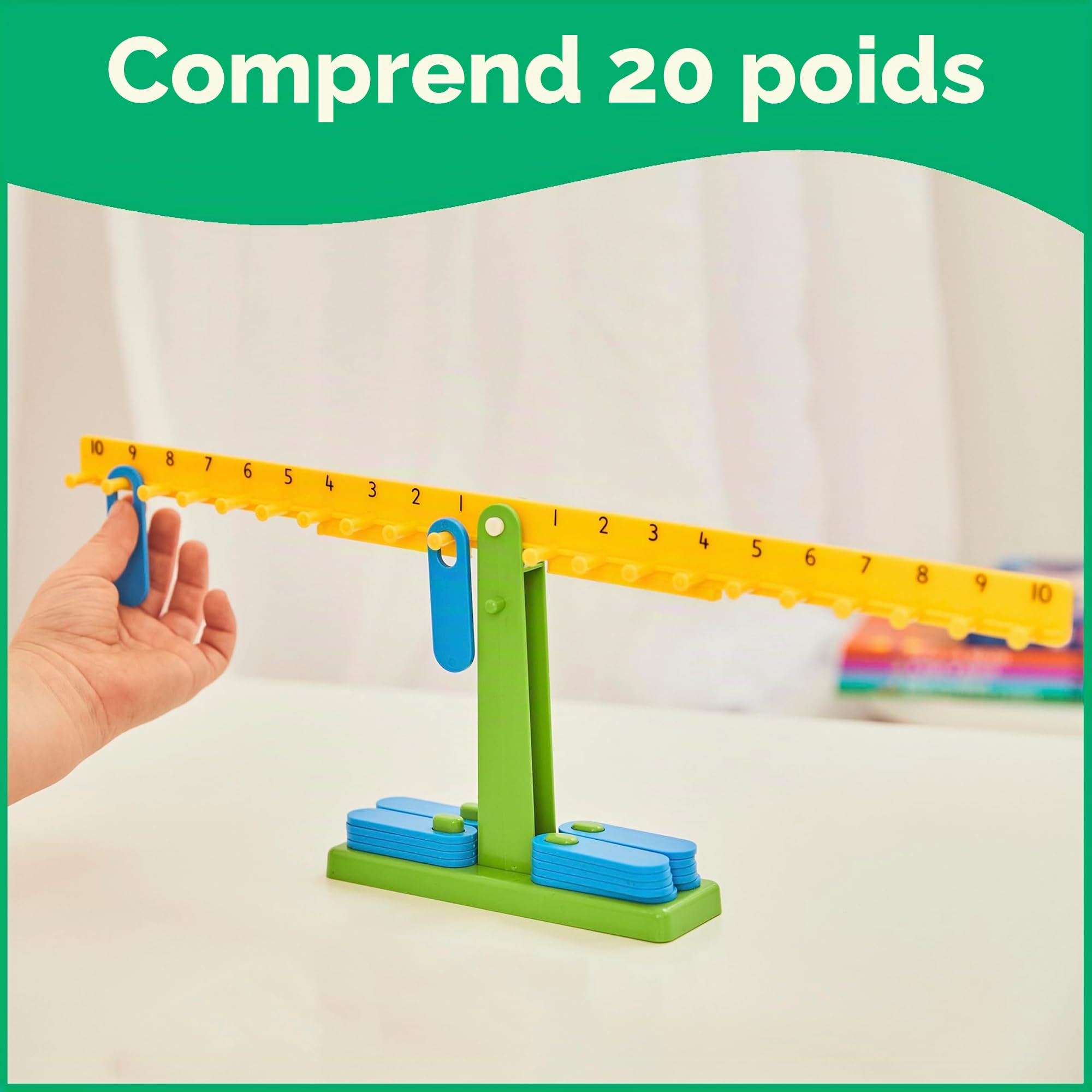 edxeducation Student Math Balance - In Home Learning Manipulative for Early Math and Number Concepts - Includes 20 Weights - Beginner Addition, Subtraction and Equations
