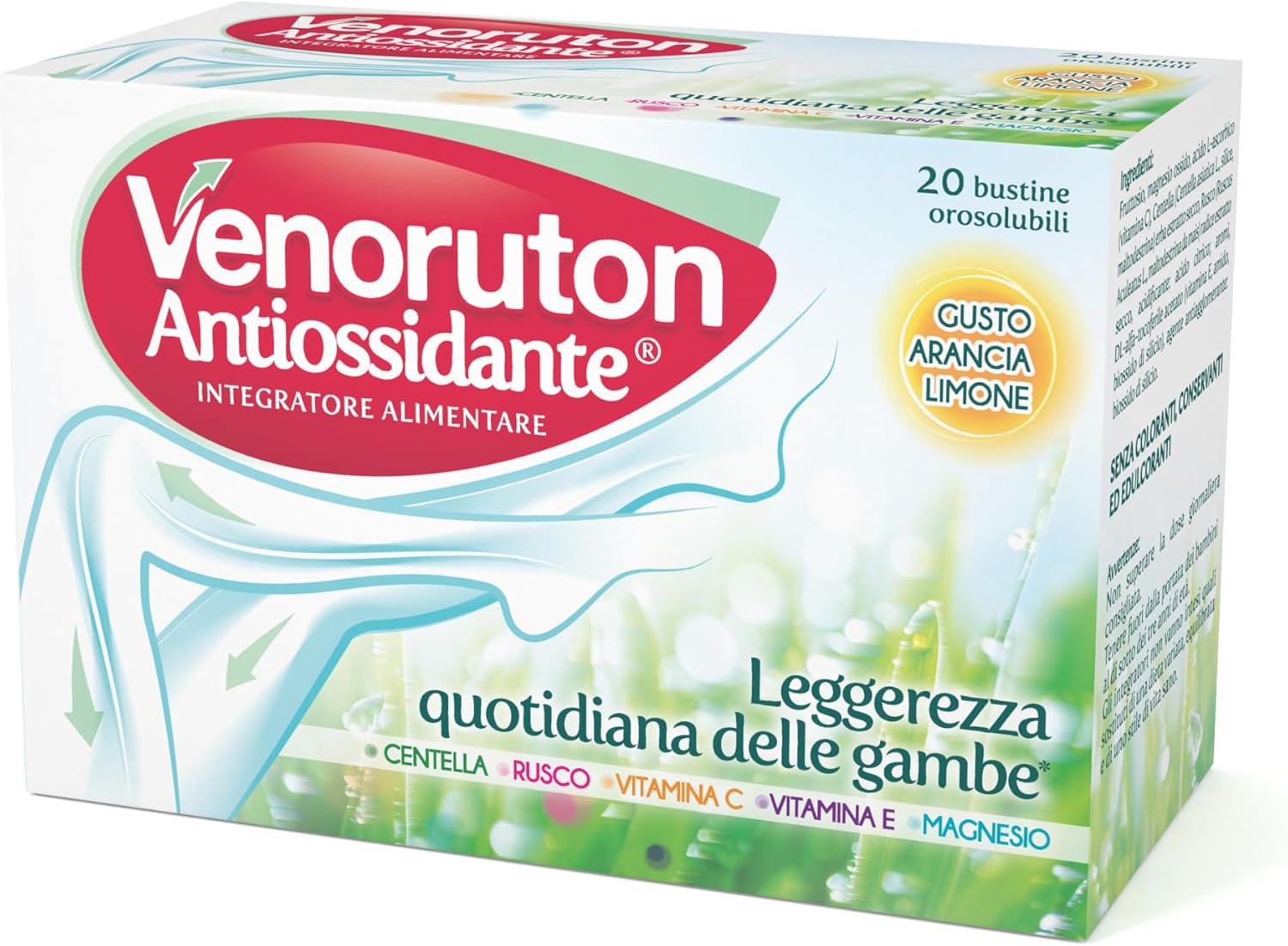 EG Venoruton Antiossidante | Integratore Alimentare | Gambe Affaticate e Capillari in Evidenza | Gusto Arancia Limone | 20 Bustine Orosolubili