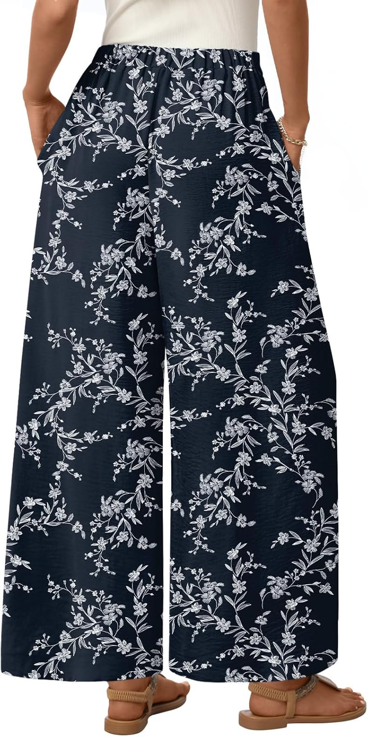 Anyhold Womens Wide Leg Lounge Pants Loose High Waisted Pants Drawstring Casual Work Palazzo Trousers with Pockets - Image 3