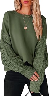 Women's 2023 Fall Sweaters Long Sleeve Crewneck Cable Knit Pullover Oversized Casual Chunky Tops