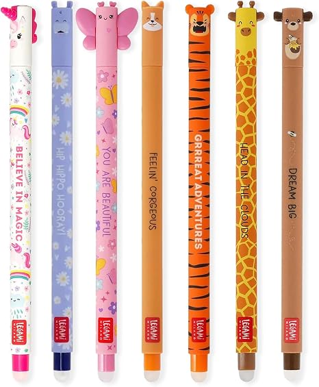 Lot De 5 Stylos Gel Effaçables Avec Motifs Animaux - Encre Rouge Et Bleu, Pointe 0.7 Mm | Idéal école, Bureau, Cadeau - 6