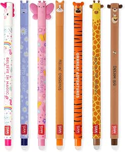 Lot De 14 Stylos Gel Effaçables - Encre Thermosensible, Pointe 0.7mm, Motifs Animaux Mignons (Licorne, Panda, Chat...)