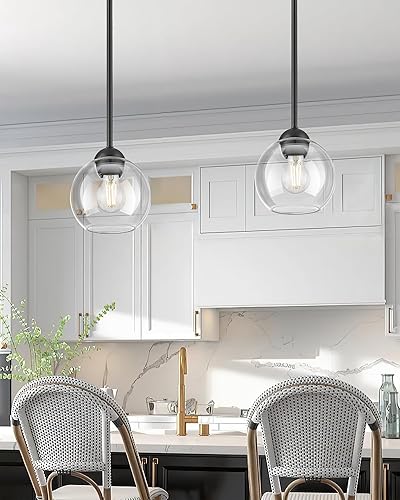 Miniatura 6 de Emak PL119-BK-2PK - Lámpara colgante de globo de 7 pulgadas, lámparas colgantes de color negro mate con vidrio transparente, luces colgantes de 1