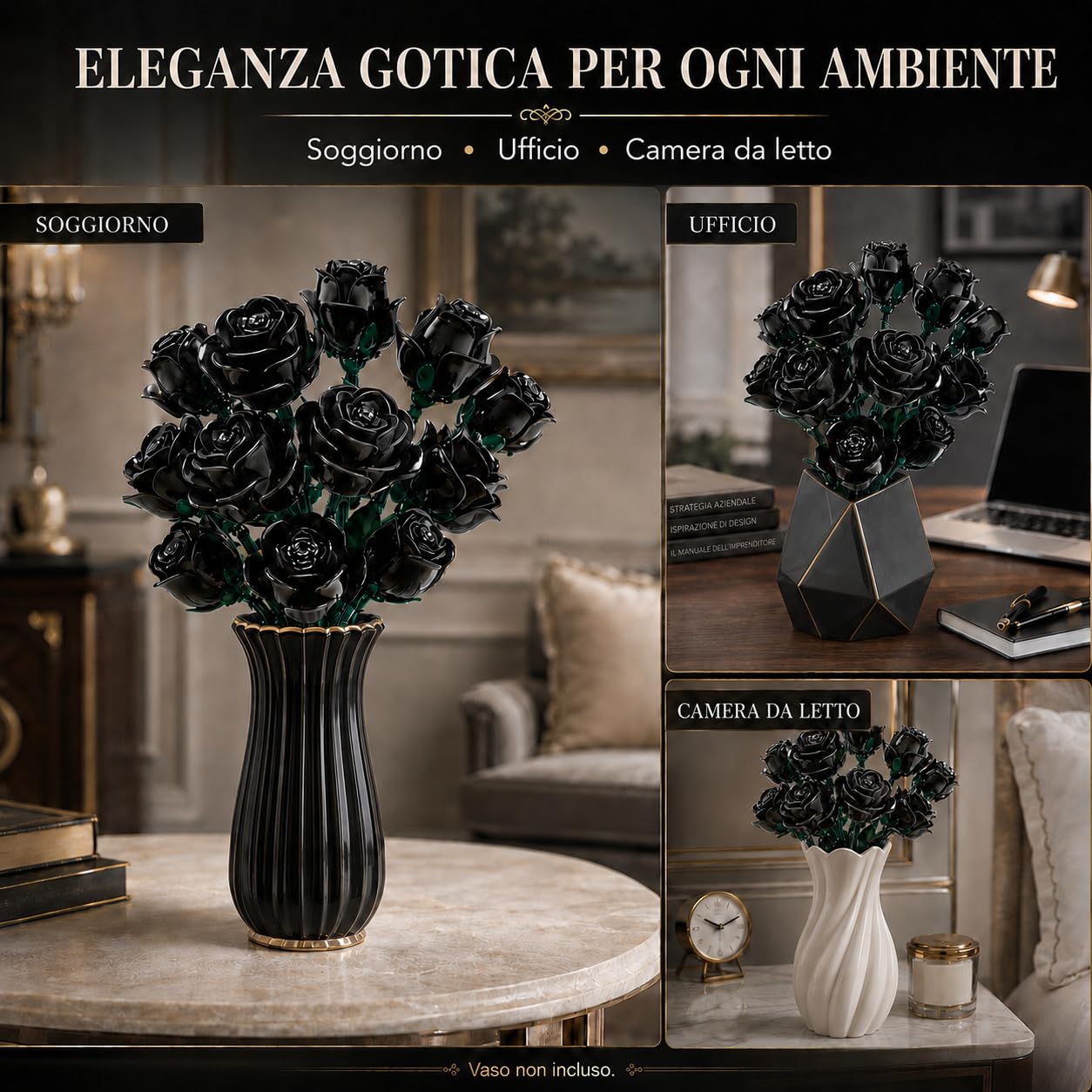 TYCOLE Rose Nere in Mattoncini, Bouquet Gotico, 12 Fiori, 512 Pezzi