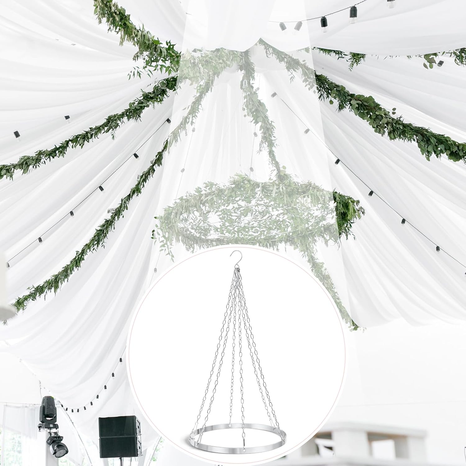 2 Set 12 Inches Silver Metallic Ceiling Drapes Hanging Kit for 6 Panels Wedding Ceiling Drapes Canopy Hoop Metal Hardware Kit for Draping Fabric Indoor Outdoor Decorations Photo Backgrounds
