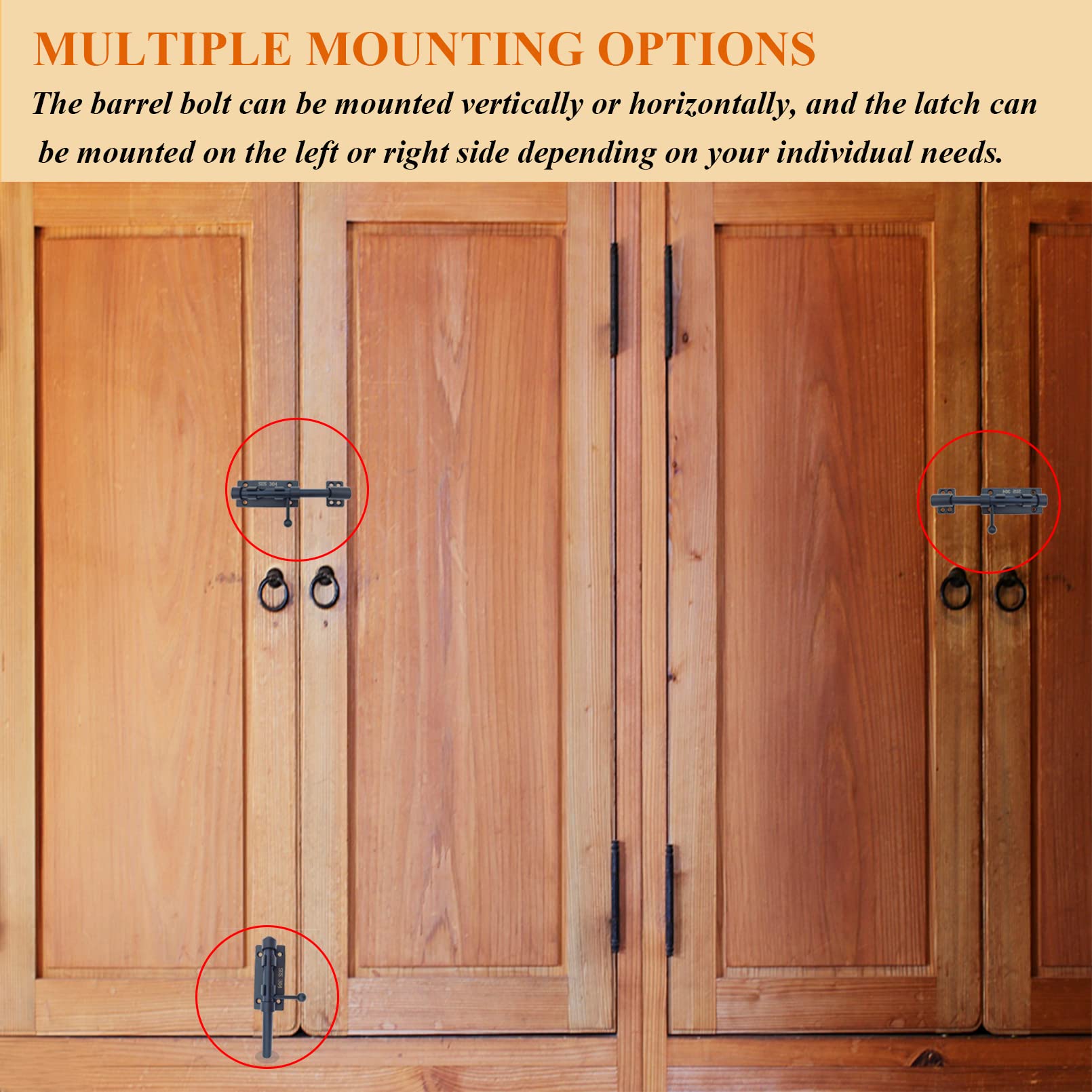 6.3 Inch 304 Stainless Steel Gate Lock | Black Slide Bolt Latch For Fences, Barn Doors & Outdoor Use