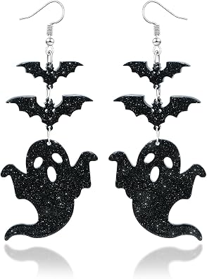Ronglry Cute Halloween Earrings for Women Dangle Acrylic Black Gothic Earrings Goth Spider Earring Bat Ghost Earring Gothic Jewelry Accessories for Women Halloween Party Favors Decorations
