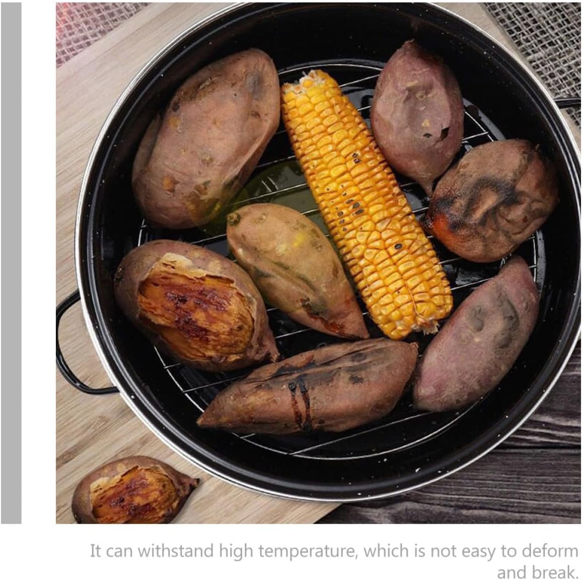 CALLARON Roasting Pan with Lid 24cm Stainless Steel Multi-function Baking Pot for Sweet Potato Corn Chicken Wings Household Daily Use Roaster