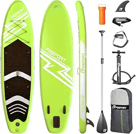 FBSPORT Prancha de stand up paddle inflável premium de 11', prancha de ioga com acessórios de sup duráveis ​​e bolsa de transporte | postura ampla, controle de surf, deck antiderrapante, lea