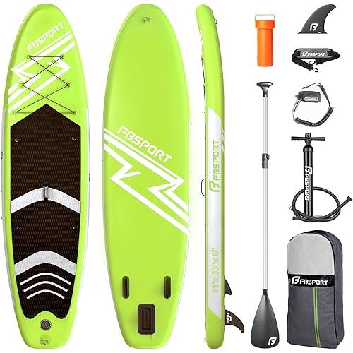 FBSPORT 11' Premium Stand Up Paddle Board, Yoga Board with SUP Accessories & Carry Bag | Wide Stance, Surf Control, Non-Slip Deck, Leash, Paddle and Pump for Youth & Adult