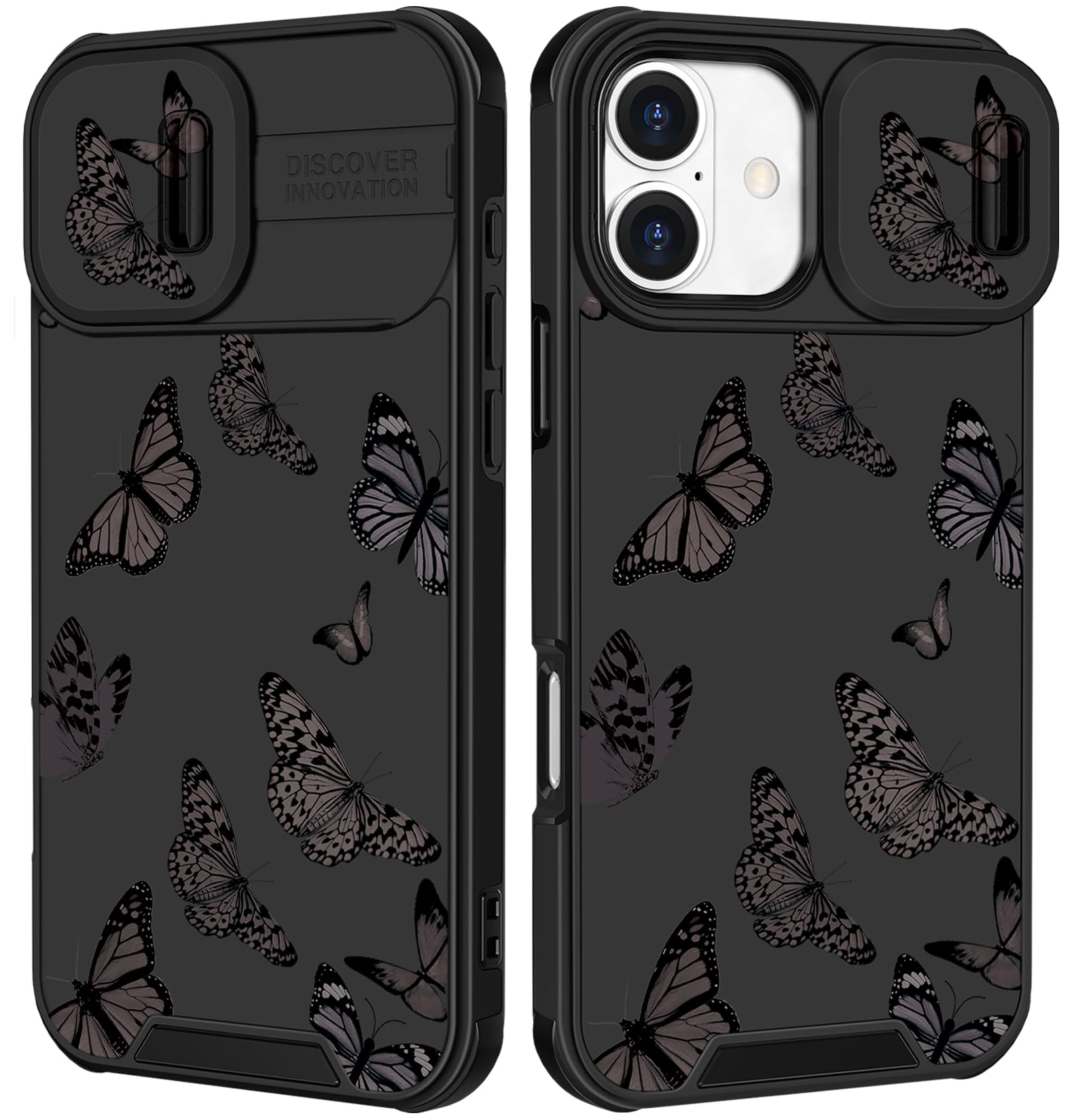 Funermei for iPhone 16 Plus Case - Women Girls Cute Phone Cover Girly Pretty Aesthetic Black Butterfly Unique Design with Camera Cover Funda for Apple for iPhone 16 Plus