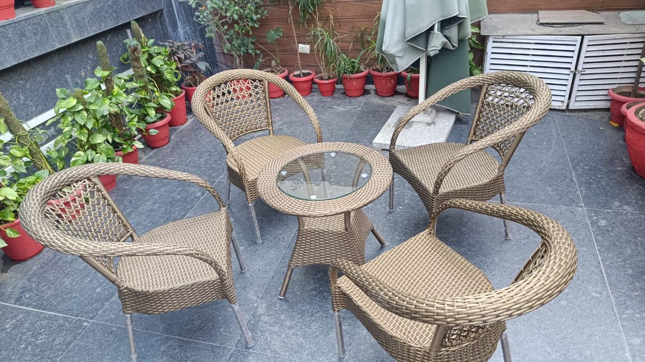 Embrace D-8 Chairs Table Set 4+1 Wicker Patio Furniture Sets 4 Chair and 1 Table for Garden Balcony Bedroom Powder Coated Frame Uv Protected Wicker (Brown)-image-1