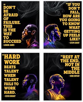 Inspirational Wall Art Poster - Basketball Quotes Posters - Set of 4, 8x10 Unframed Motivational Wall Art & Positive Affirmations Decor for Bedroom, Teen Girl, Boy & Office Decor for Men, Women...