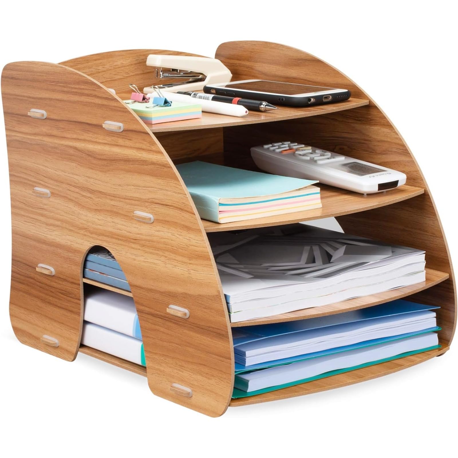 Tonsmile Organizer da Scrivania 4 Livelli, Portadocumenti in Legno MDF per A4, Organizzatore Documenti per Ufficio