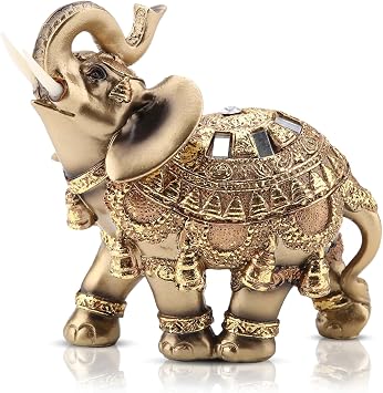 Elephant Figurine, Lucky Elephant Statue Feng Shui Sculpture Wealth Figurine Small Resin Home Decoration for Shelf Shelves Table L