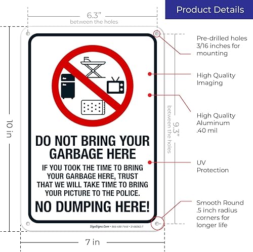 Miniatura 3 de Sigo Signs Letrero con texto en inglés Do Not Bring Your Garbage Here No Dumping Here, 10 x 7 pulgadas, libre de óxido, aluminio 040, resistente a