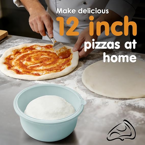 4Pcs Stackable Silicone Pizza Dough Proofing Proving Containers with Lids,Pizza Dough Proofing Box For Home Kitchen 700ml(Grey+Blue)