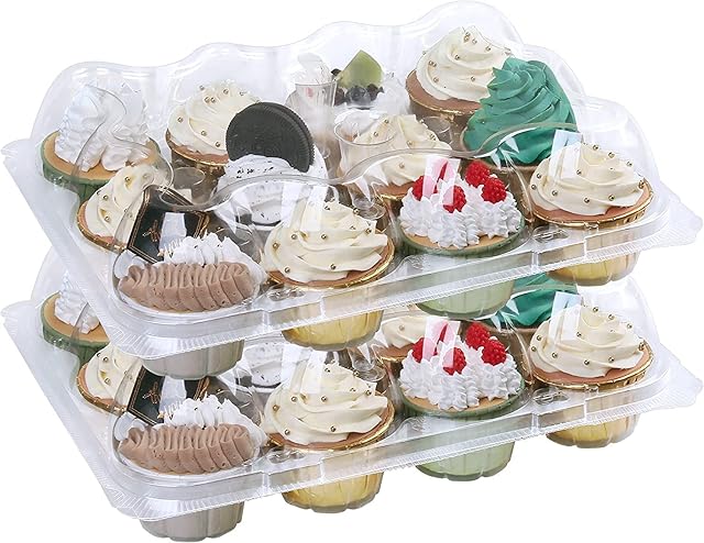 LATERN 15Pcs Plastic Cupcake Containers, 12 Holes Cupcake Holder Stackable Anti-slip Cupcake Carrier High Dome Cupcake Boxes with Detachable Lid for Tall Frosting Decoration