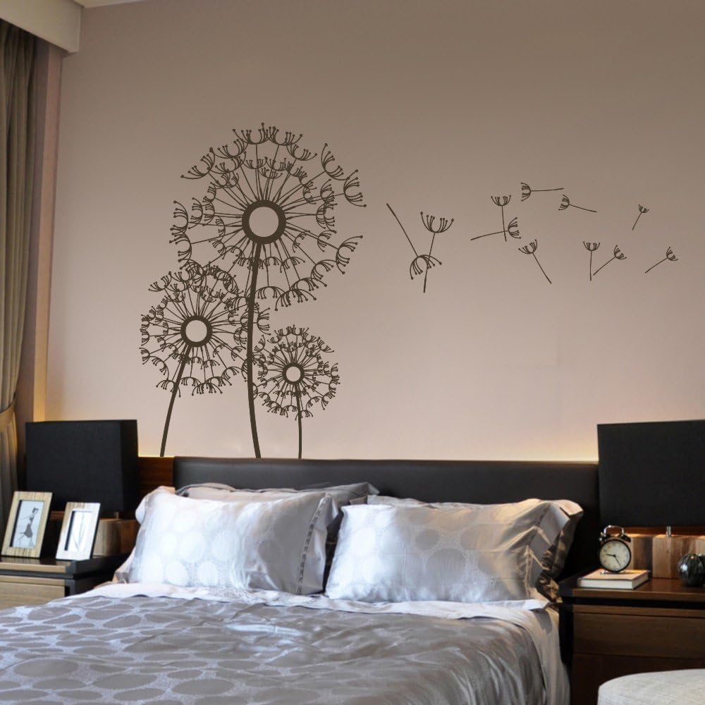 Dandelions in the Wind - Vinyl Dandelion Wall Decal Flower Wall Sticker Nursery Wall Mural Wall Graphic Floral Dandelions Living Room Art Decor Brown