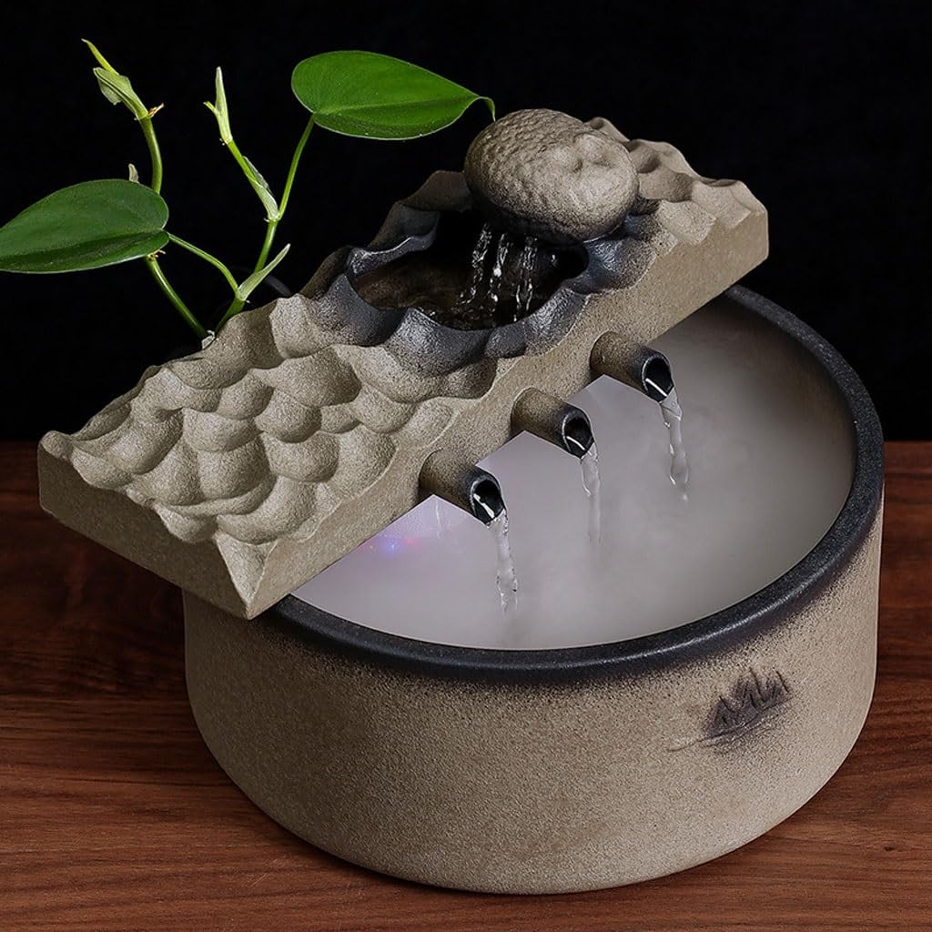 Fuentes De Sobremesa Fuente De Sobremesa Decoración De Agua De Cerámica Dispositivo De Agua De Sobremesa Salón De Té Creativo Fuente De Circulación Zen Fuente,A