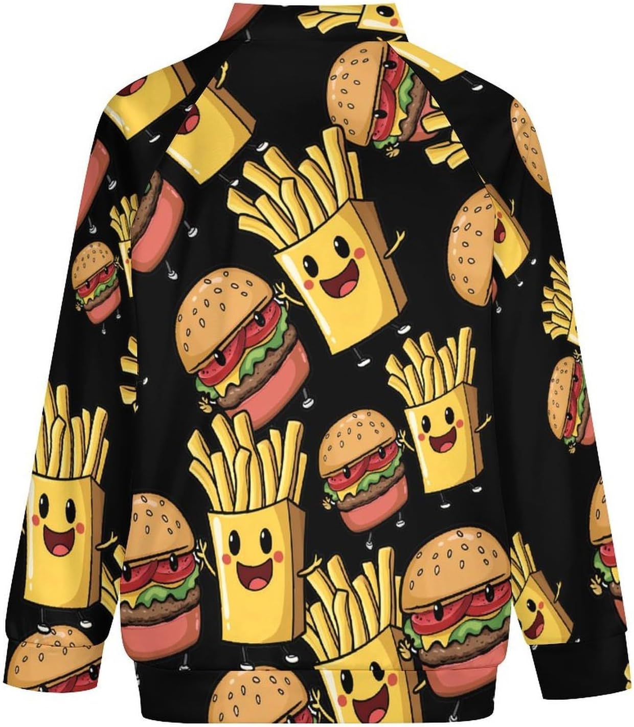 Cute Hamburger French Fries Men's Zip Up Sweatshirt Casual Sweater Jackets Long Sleeve Tops Lightweight Coat